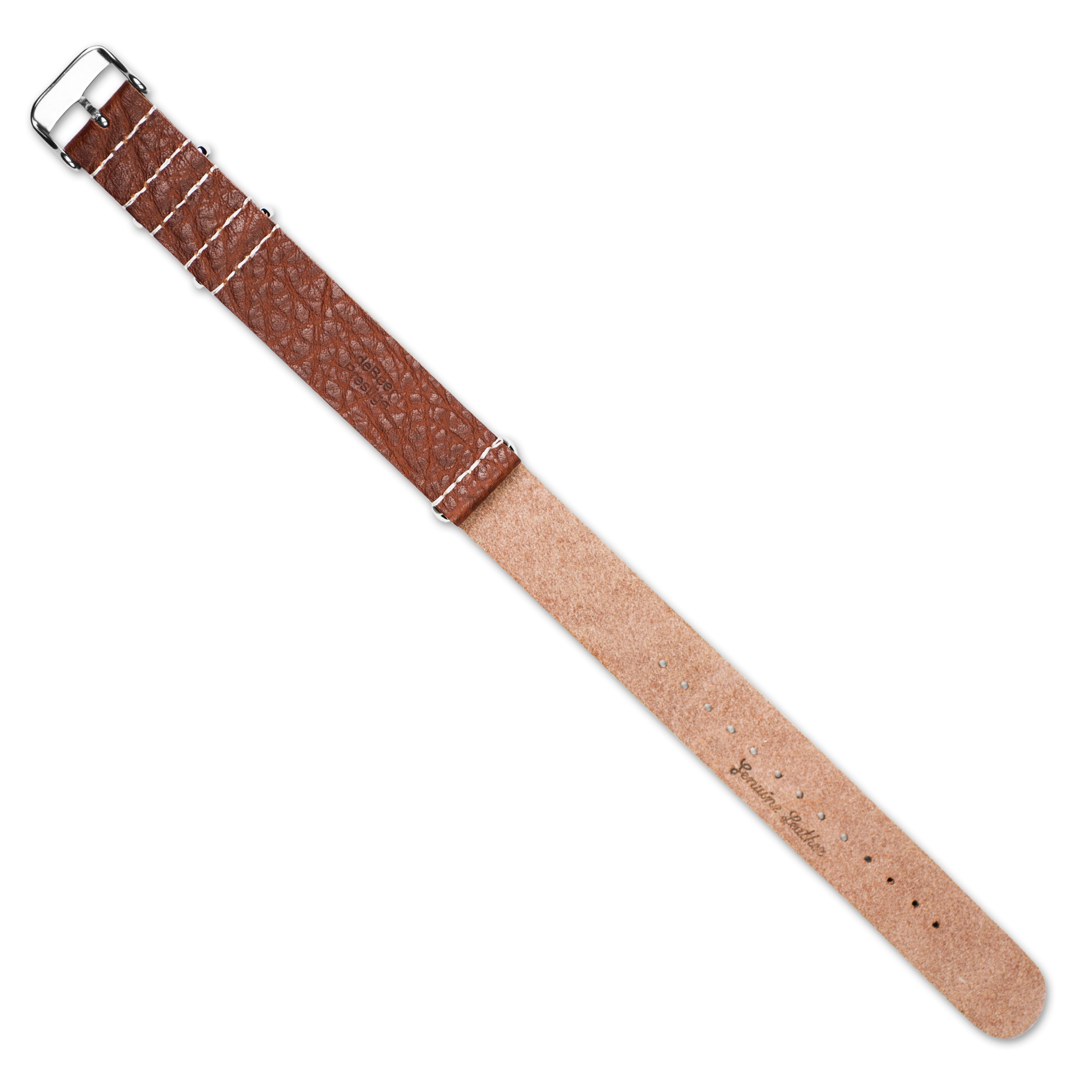 18mm Havana Distressed Leather Military Style 1-Piece with Silver-tone Buckle 11 inch Watch Band