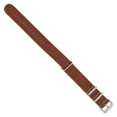 18mm Havana Distressed Leather Military Style 1-Piece with Silver-tone Buckle 11 inch Watch Band