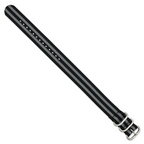 20mm One-Piece Black and Grey Striped Military Ballistic G10 Nylon with Brushed Stainless Steel Buckle 10.75 inch Watch Band