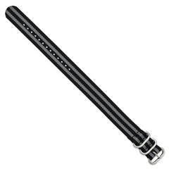 20mm One-Piece Black and Grey Striped Military Ballistic G10 Nylon with Brushed Stainless Steel Buckle 10.75 inch Watch Band