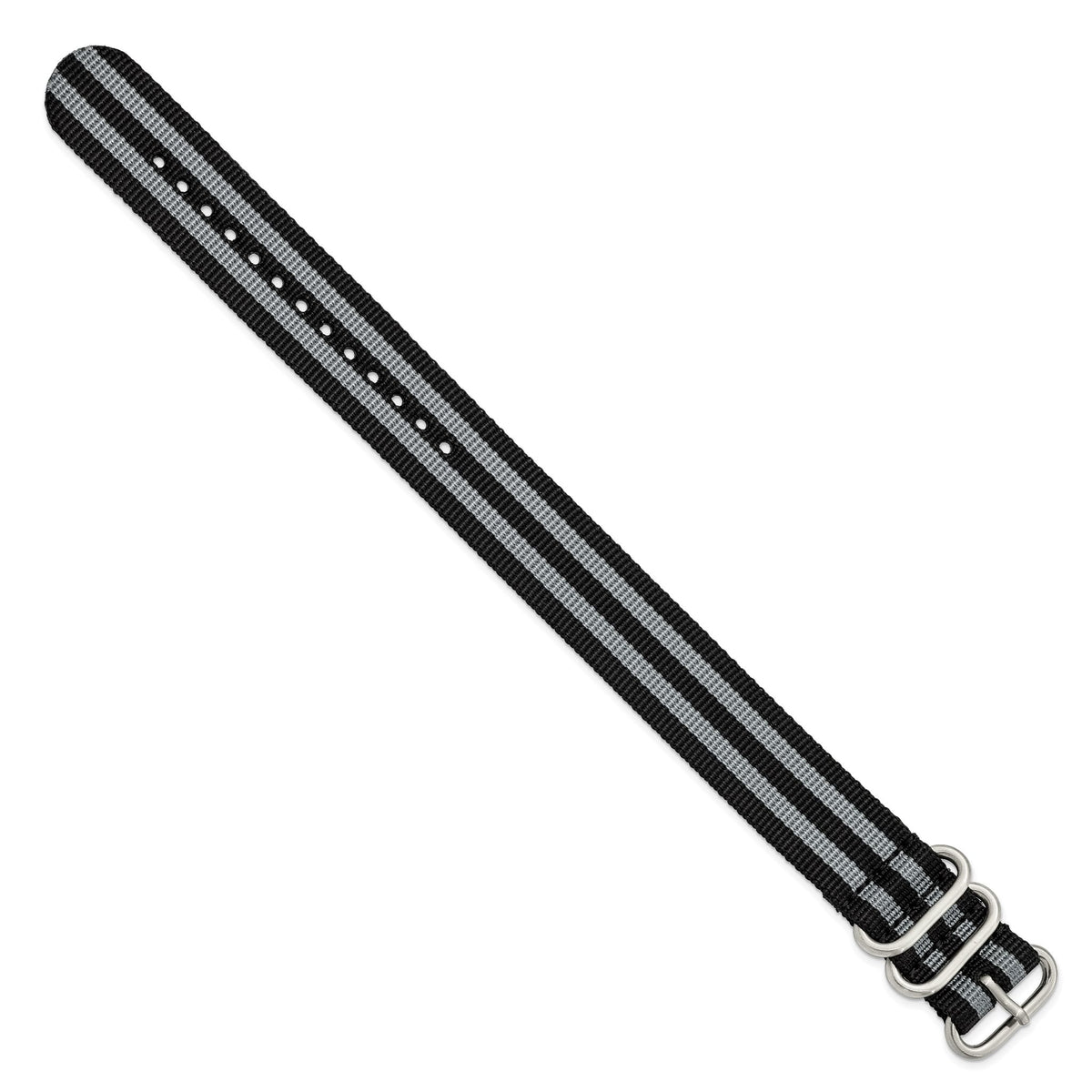 Military Ballistic Watch Band in Black & Grey Striped Nylon, 22mm - Sophia Jewelers