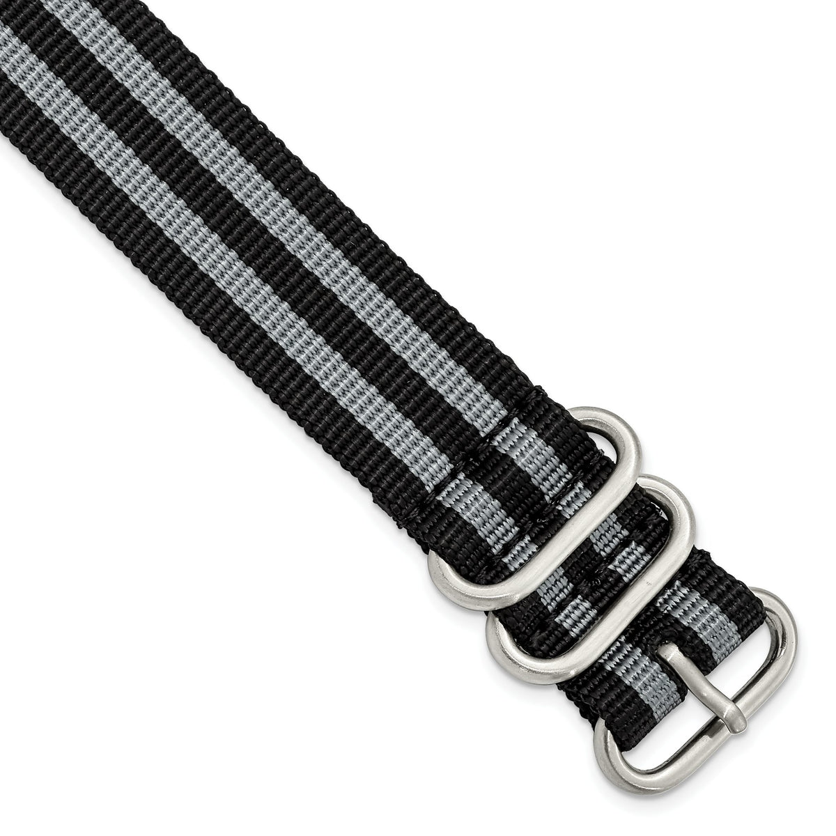Military Ballistic Watch Band in Black & Grey Striped Nylon, 22mm - Sophia Jewelers