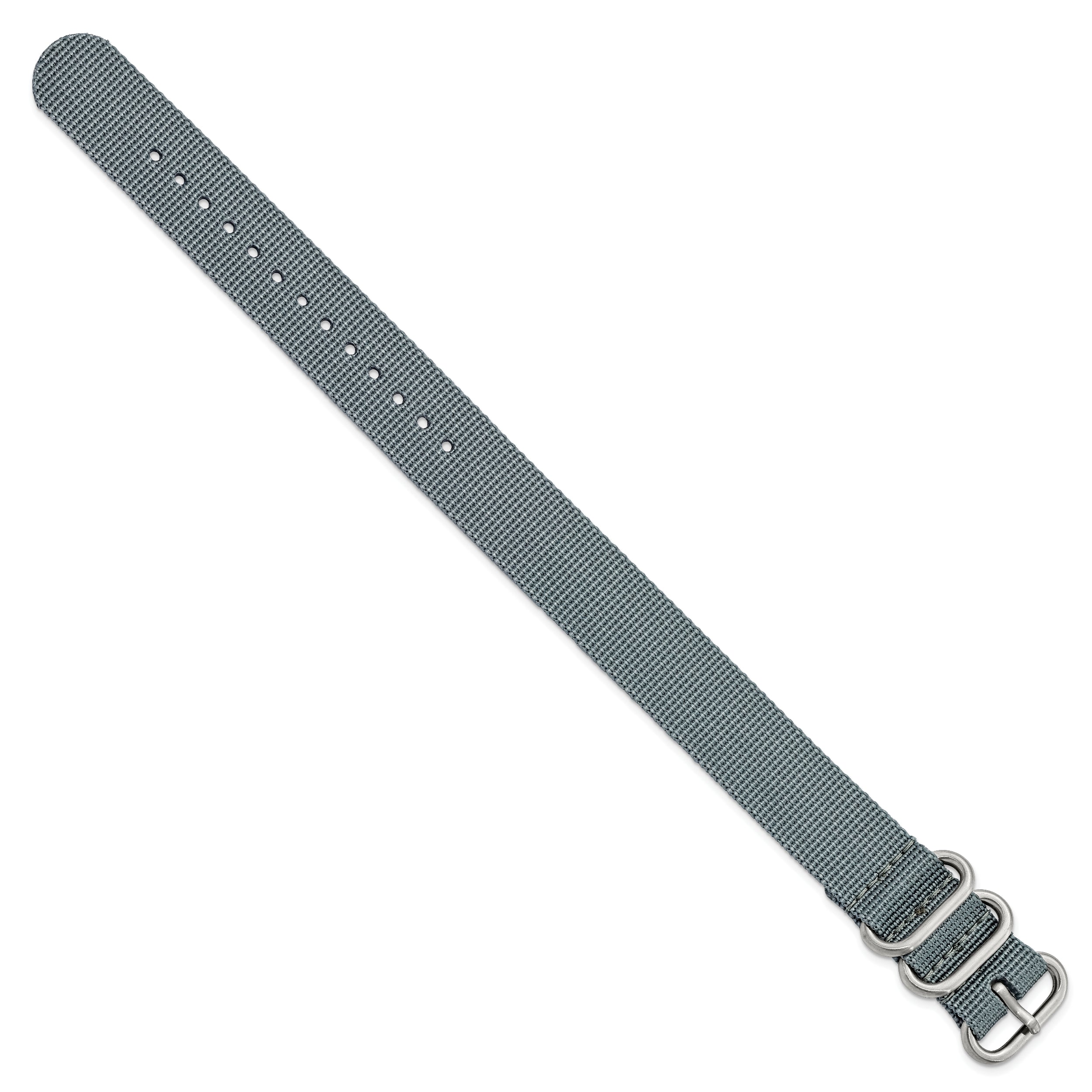20mm One-Piece Grey Military Ballistic G10 Nylon with Brushed Stainless Steel Buckle 10.75 inch Watch Band