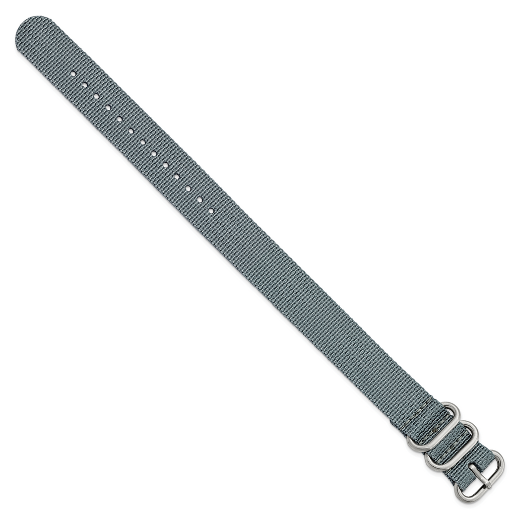 20mm One-Piece Grey Military Ballistic G10 Nylon with Brushed Stainless Steel Buckle 10.75 inch Watch Band