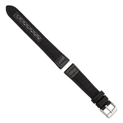 18mm Black Nylon Canvas with Leather Trim and Silver-tone Panerai Style Buckle 7.75 inch Watch Band