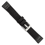 18mm Black Nylon Canvas with Leather Trim and Silver-tone Panerai Style Buckle 7.75 inch Watch Band - Sophia Jewelers