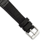 18mm Black Nylon Canvas with Leather Trim and Silver-tone Panerai Style Buckle 7.75 inch Watch Band - Sophia Jewelers