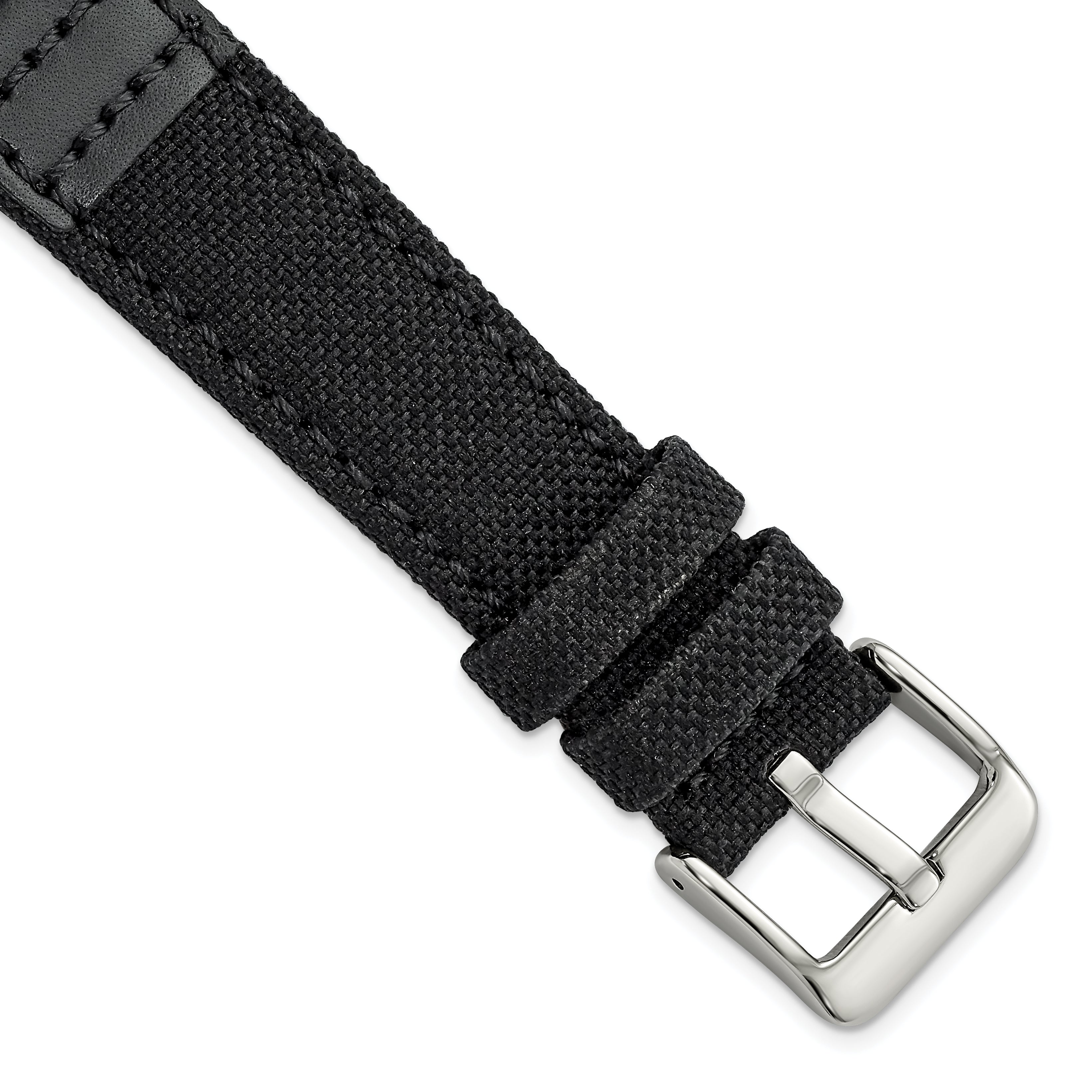18mm Black Nylon Canvas with Leather Trim and Silver-tone Panerai Style Buckle 7.75 inch Watch Band