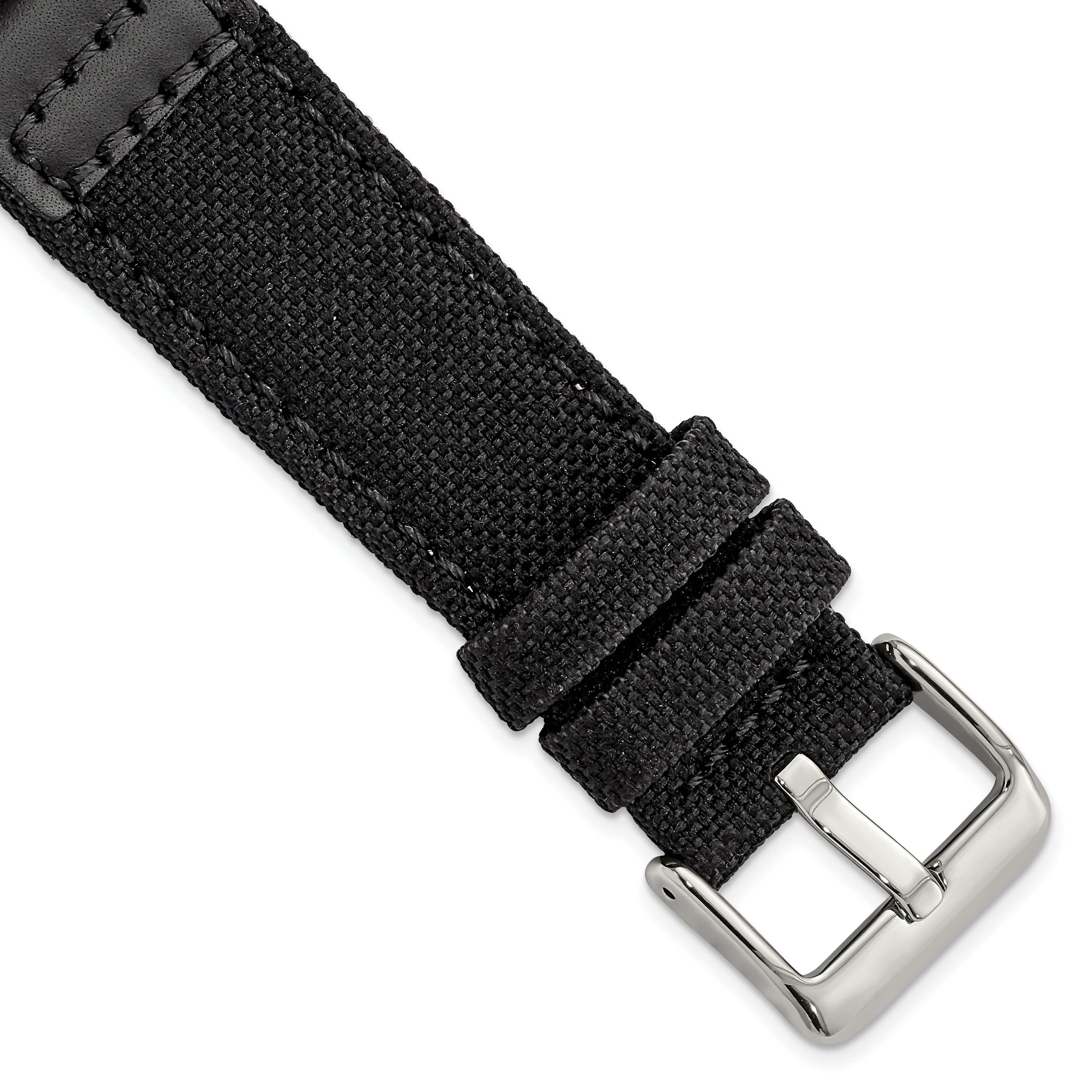 18mm Black Nylon Canvas with Leather Trim and Silver-tone Panerai Style Buckle 7.75 inch Watch Band