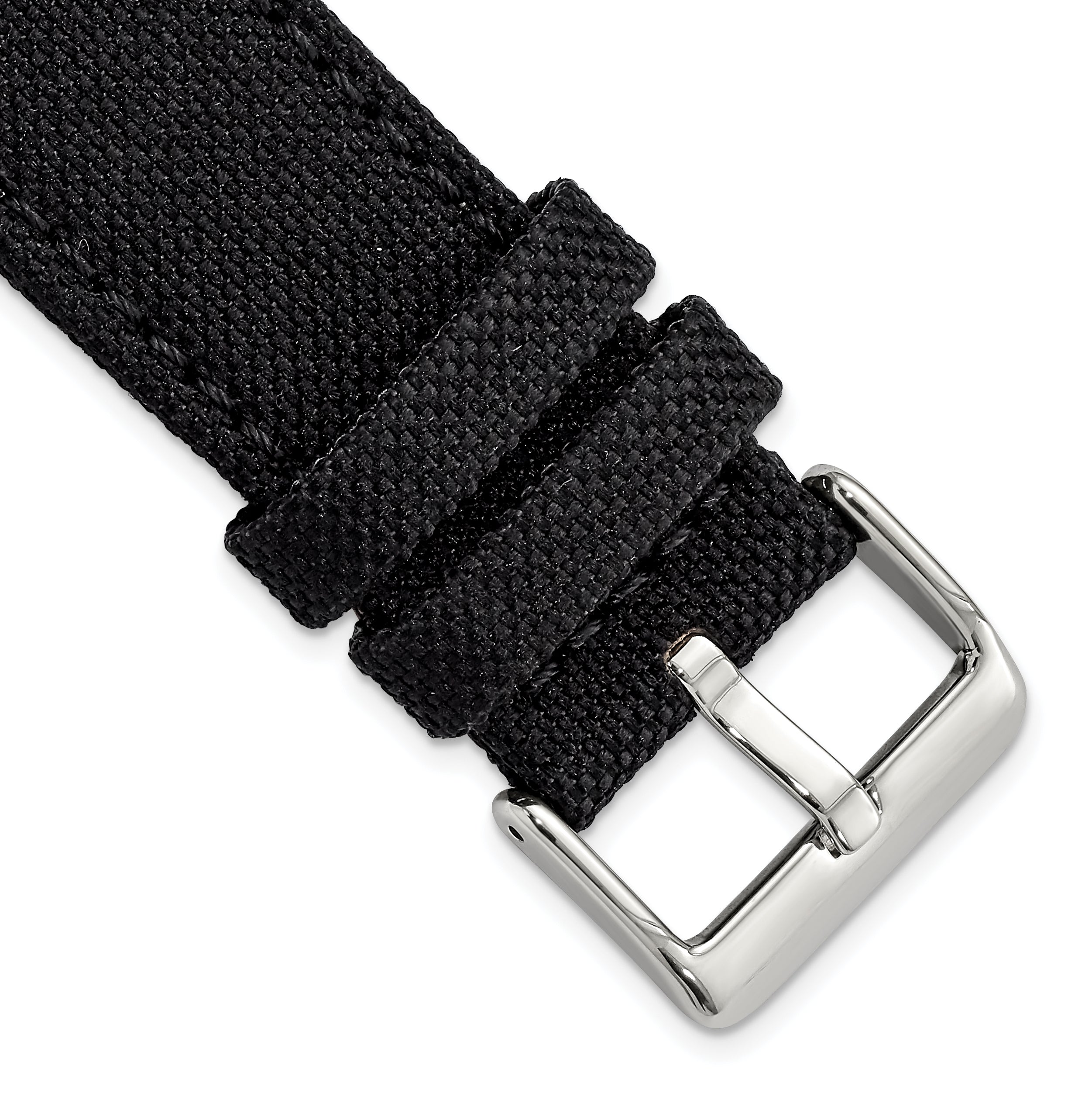 18mm Black Nylon Canvas with Leather Trim and Silver-tone Panerai Style Buckle 7.75 inch Watch Band