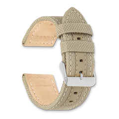 18mm Beige Nylon Canvas with Leather Trim and Silver-tone Panerai Style Buckle 7.75 inch Watch Band