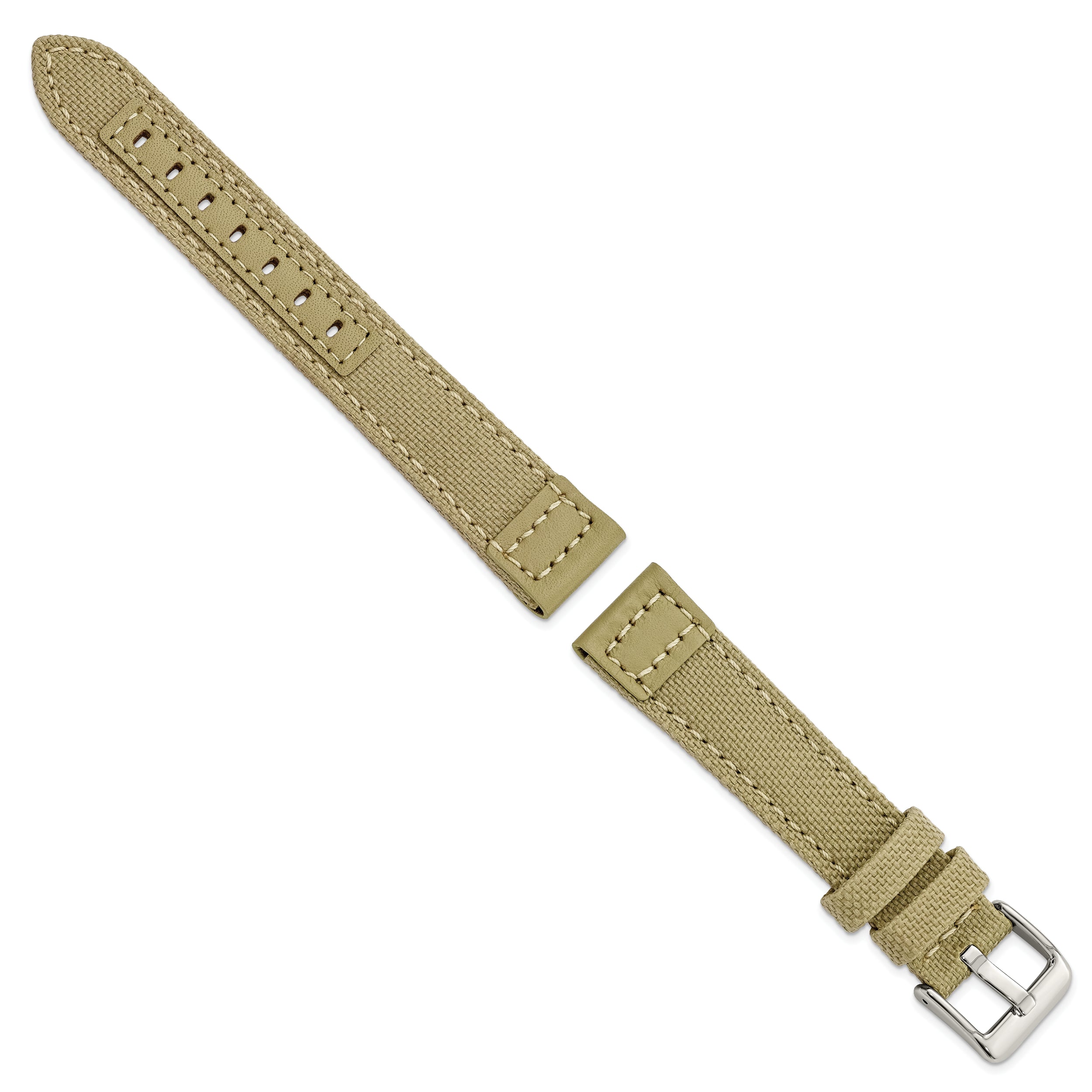 18mm Beige Nylon Canvas with Leather Trim and Silver-tone Panerai Style Buckle 7.75 inch Watch Band