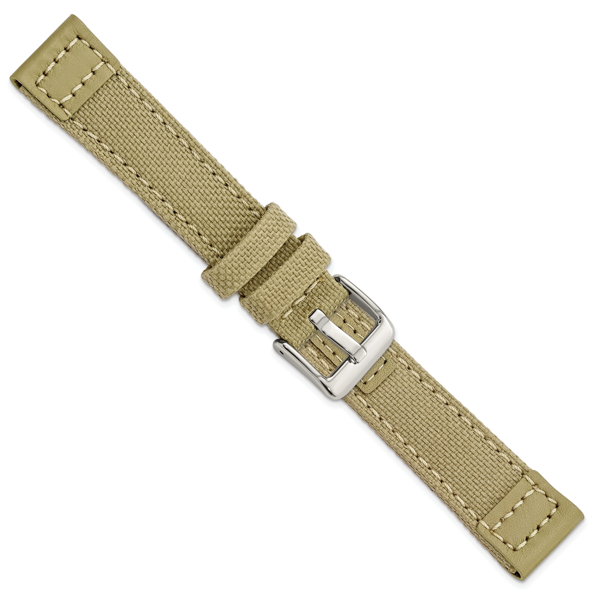 18mm Beige Nylon Canvas with Leather Trim and Silver-tone Panerai Style Buckle 7.75 inch Watch Band