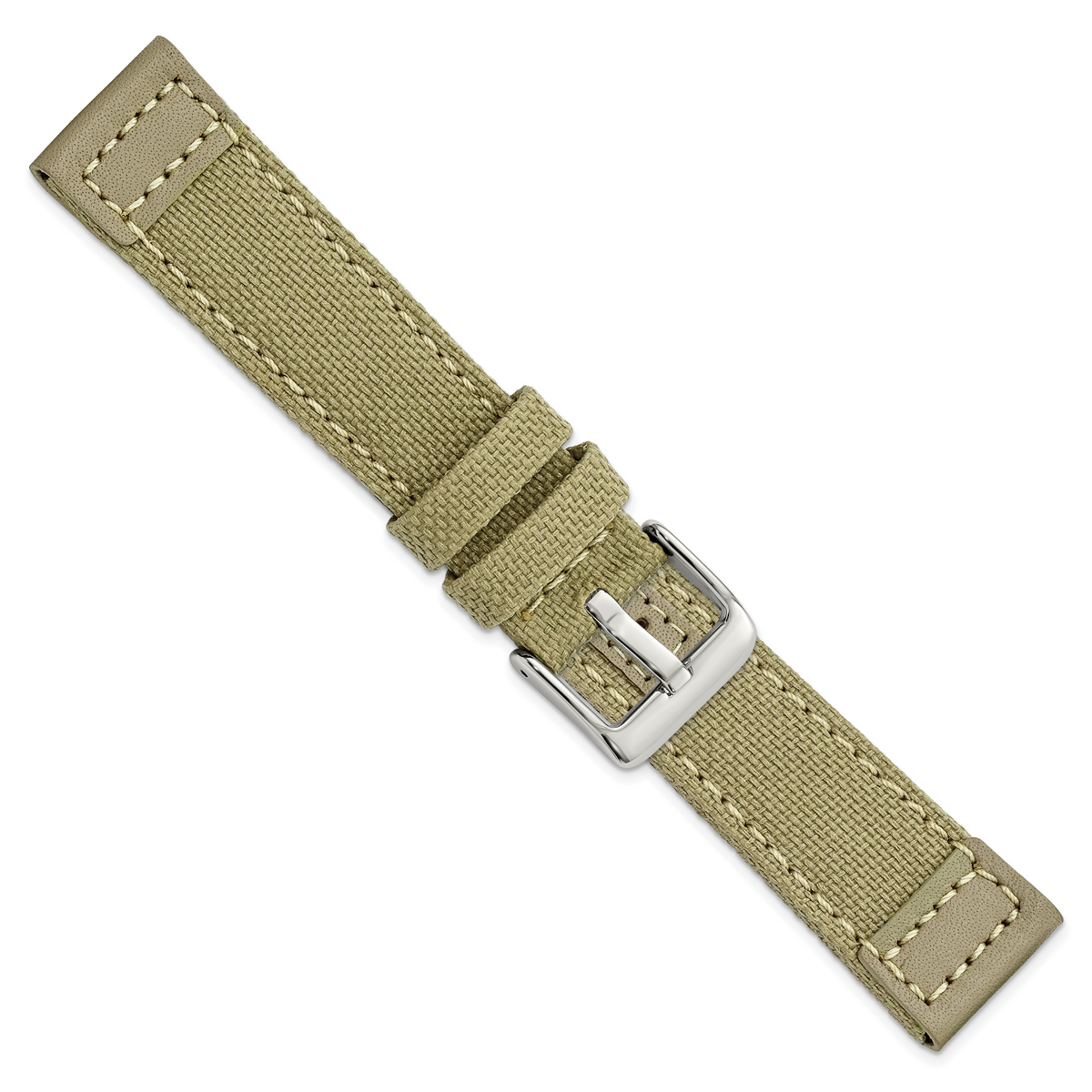 DeBeer 20mm Beige Nylon Canvas with Leather Trim and Silver-tone Panerai Style Buckle 7.75 inch Watch Band