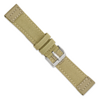 DeBeer 22mm Beige Nylon Canvas with Leather Trim and Silver-tone Panerai Style Buckle 7.75 inch Watch Band