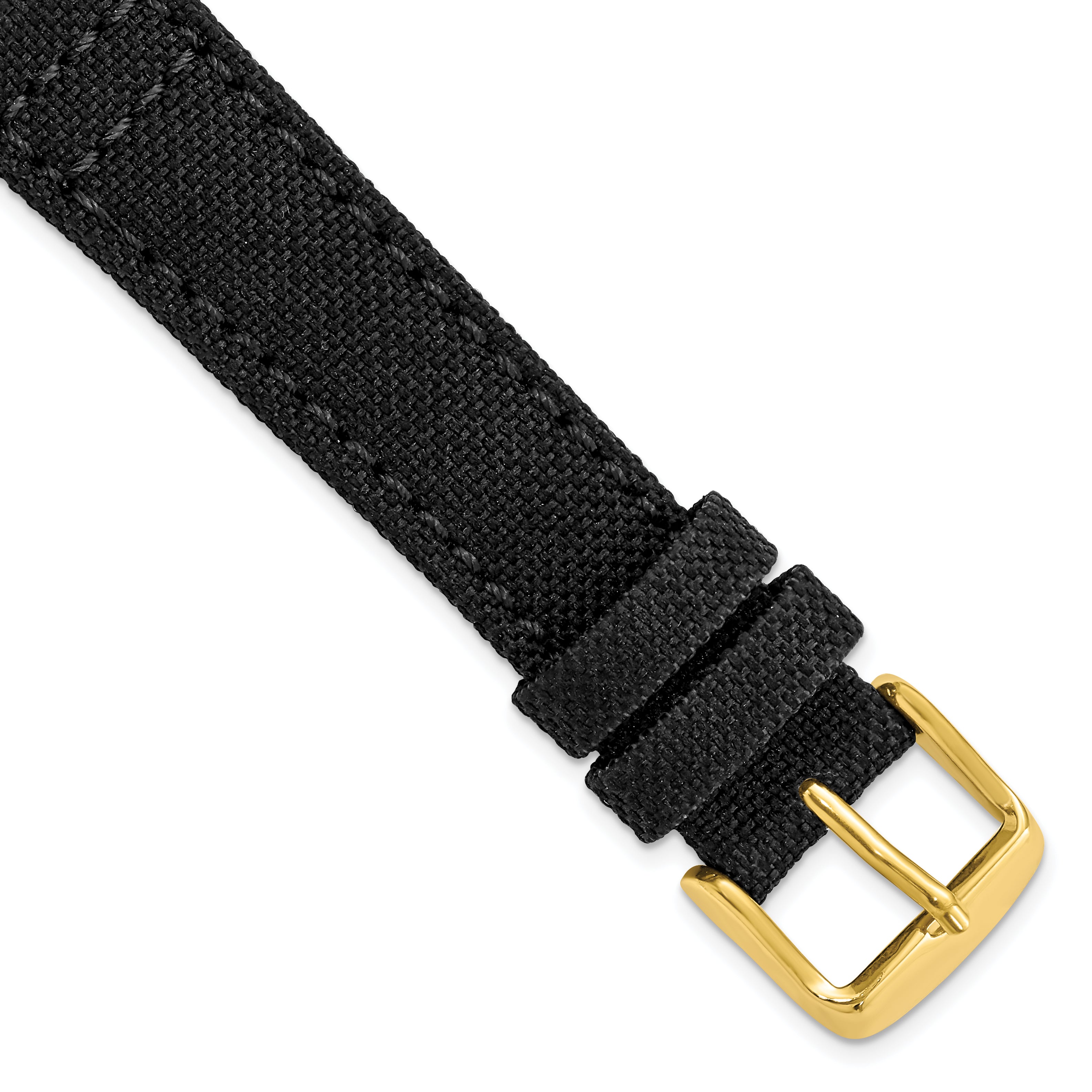 18mm Black Nylon Canvas with Black Leather Lining and Gold-tone Buckle 7.75 inch Watch Band