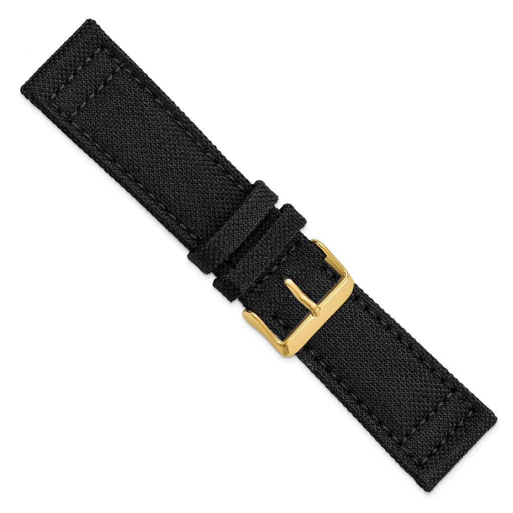 DeBeer 24mm Black Nylon Canvas with Black Leather Lining and Gold-tone Buckle 7.75 inch Watch Band