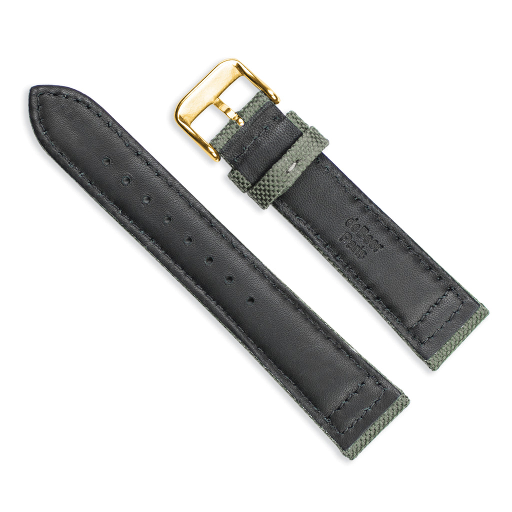 DeBeer 18mm Olive Nylon Canvas with Black Leather Lining and Gold-tone Buckle 7.75 inch Watch Band