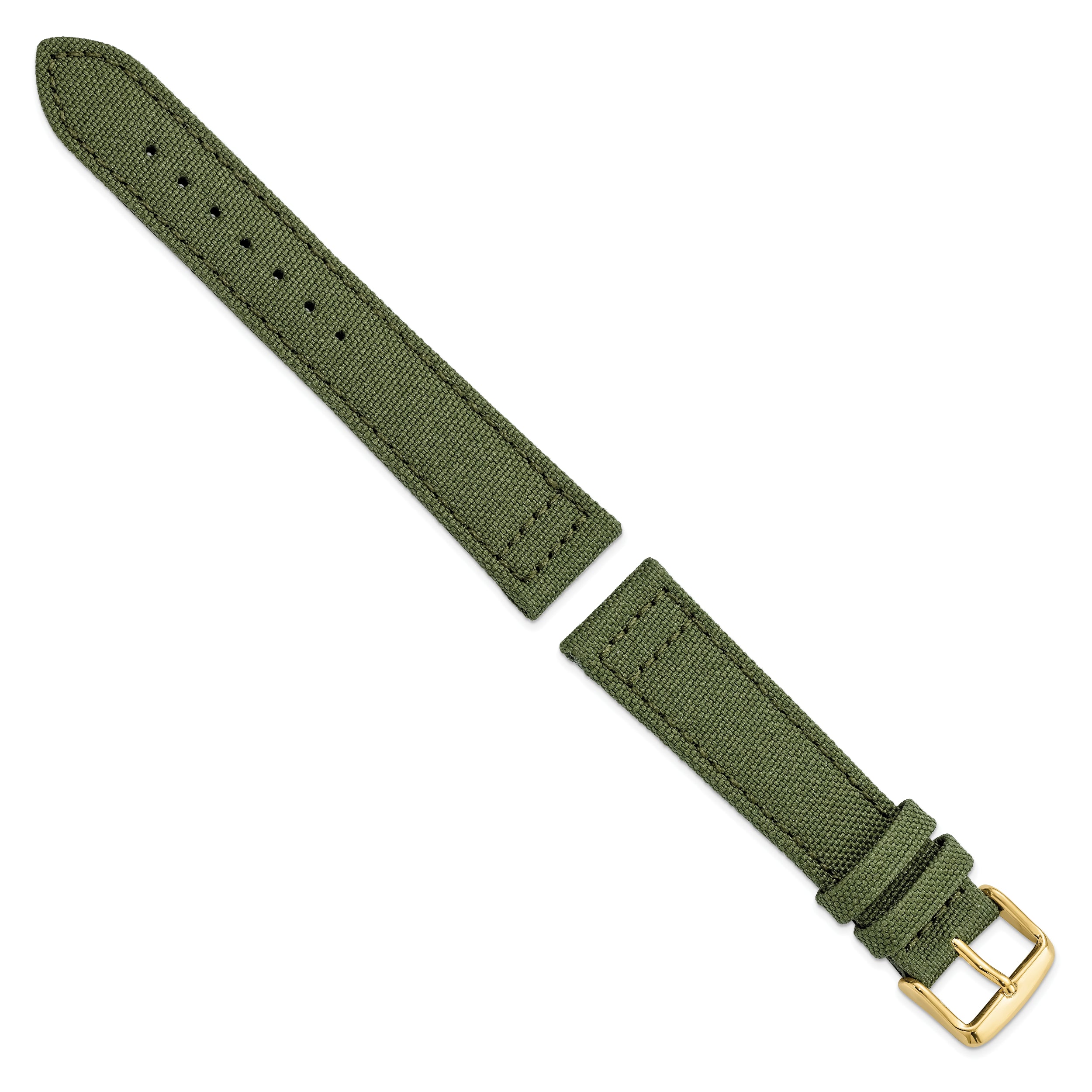 18mm Olive Nylon Canvas with Black Leather Lining and Gold-tone Buckle 7.75 inch Watch Band