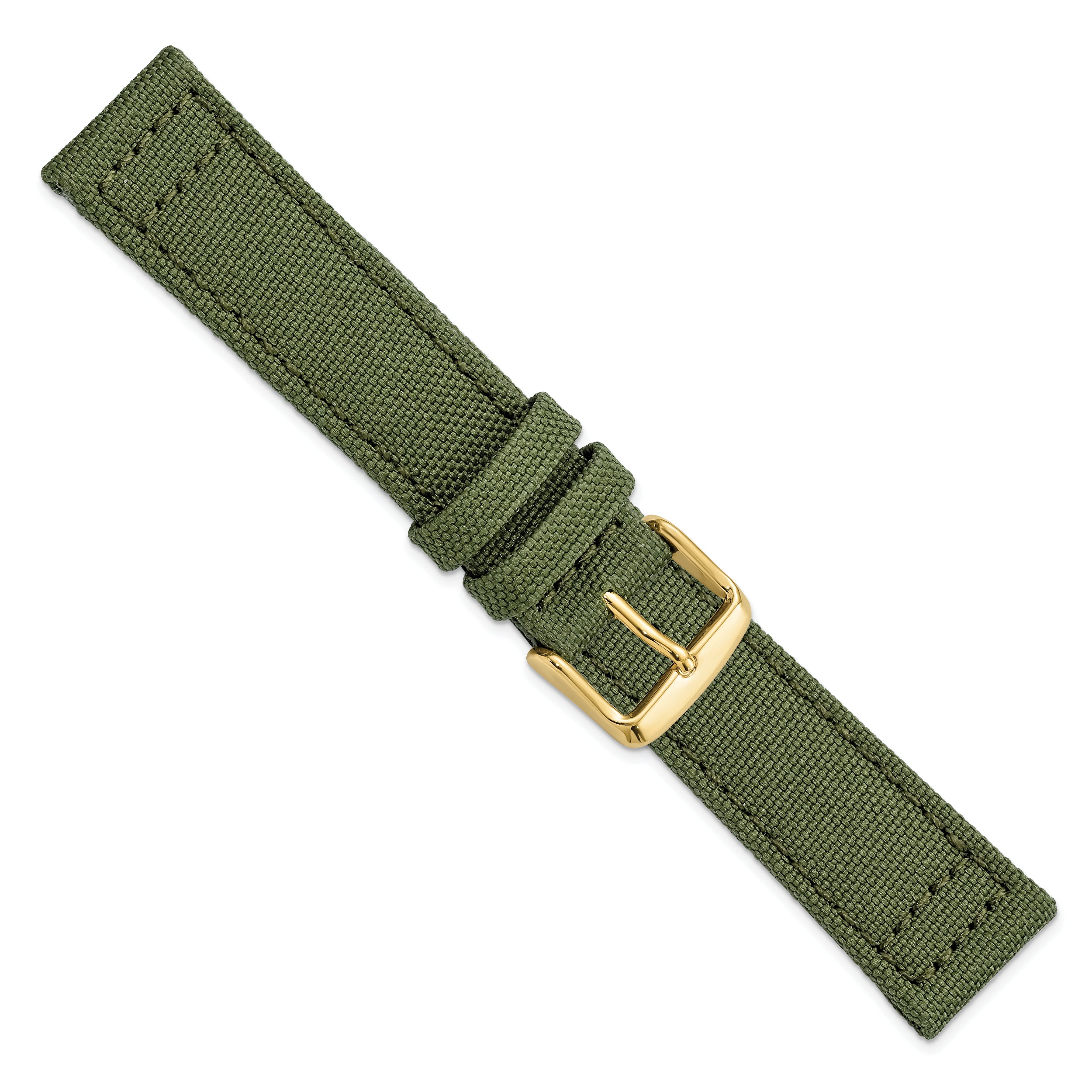 18mm Olive Nylon Canvas with Black Leather Lining and Gold-tone Buckle 7.75 inch Watch Band