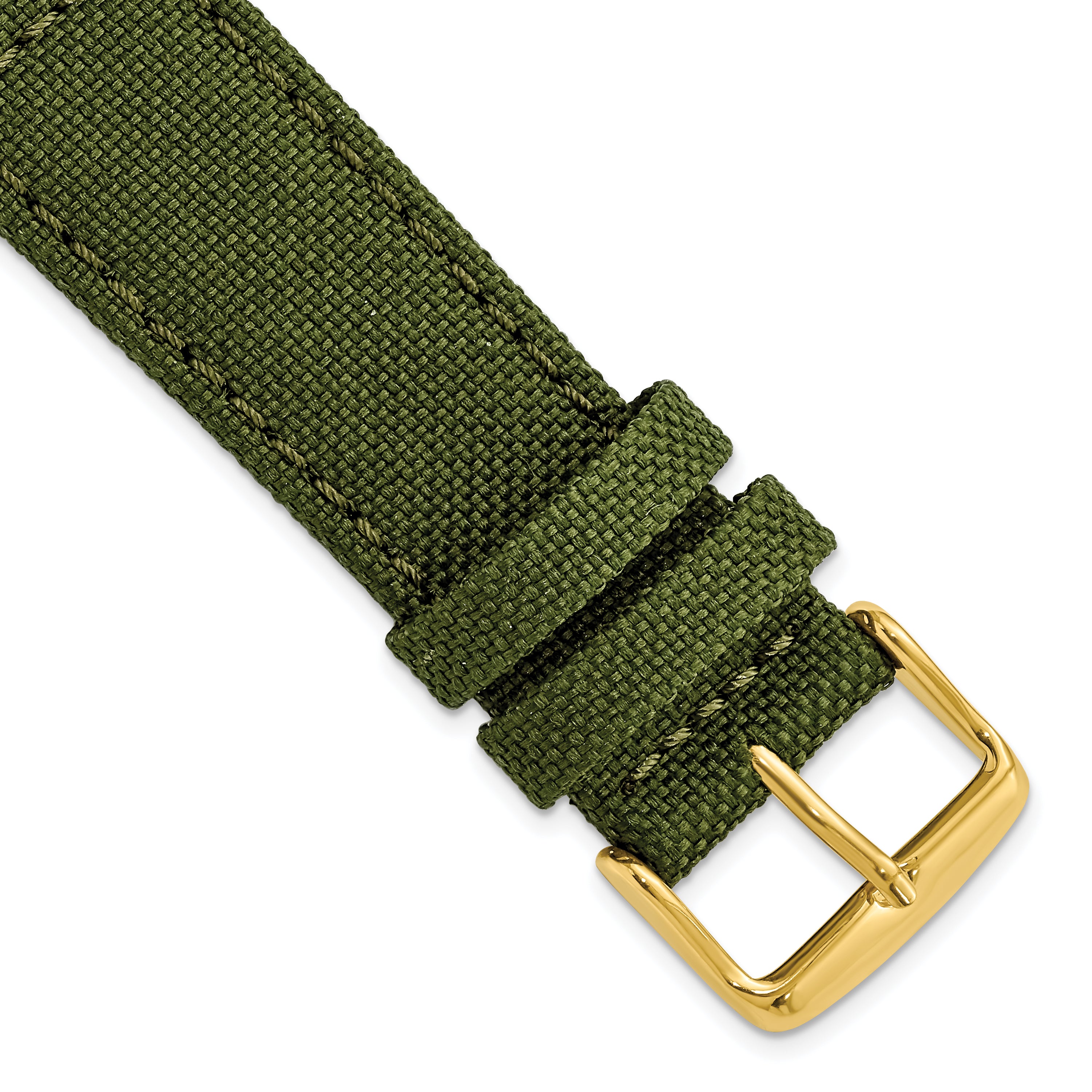 18mm Olive Nylon Canvas with Black Leather Lining and Gold-tone Buckle 7.75 inch Watch Band