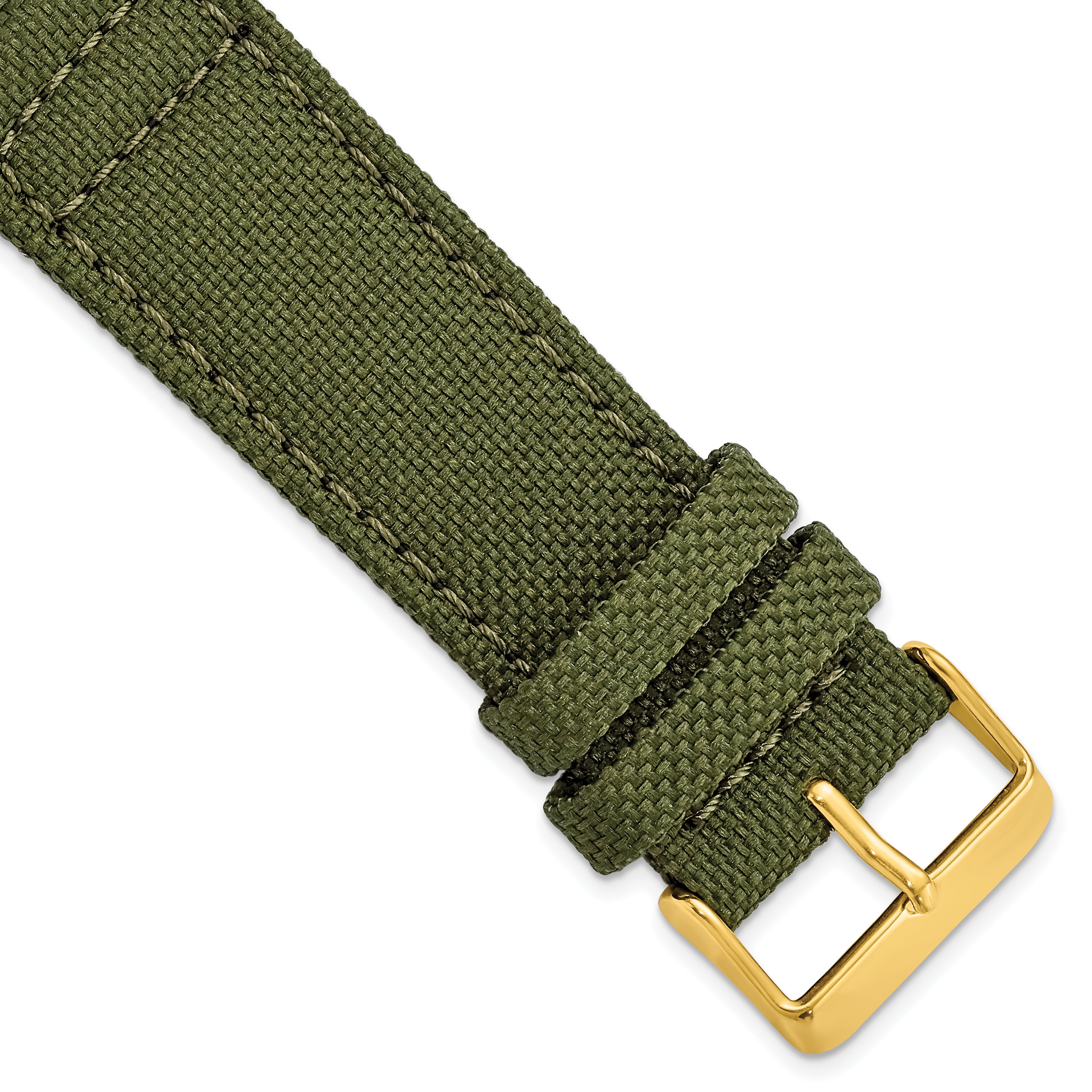 18mm Olive Nylon Canvas with Black Leather Lining and Gold-tone Buckle 7.75 inch Watch Band