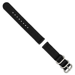 18mm Two-Piece Black Ballistic Nylon with Brushed Stainless Steel Buckle and Quick Release Spring Bars 8.5 inch Watch Band