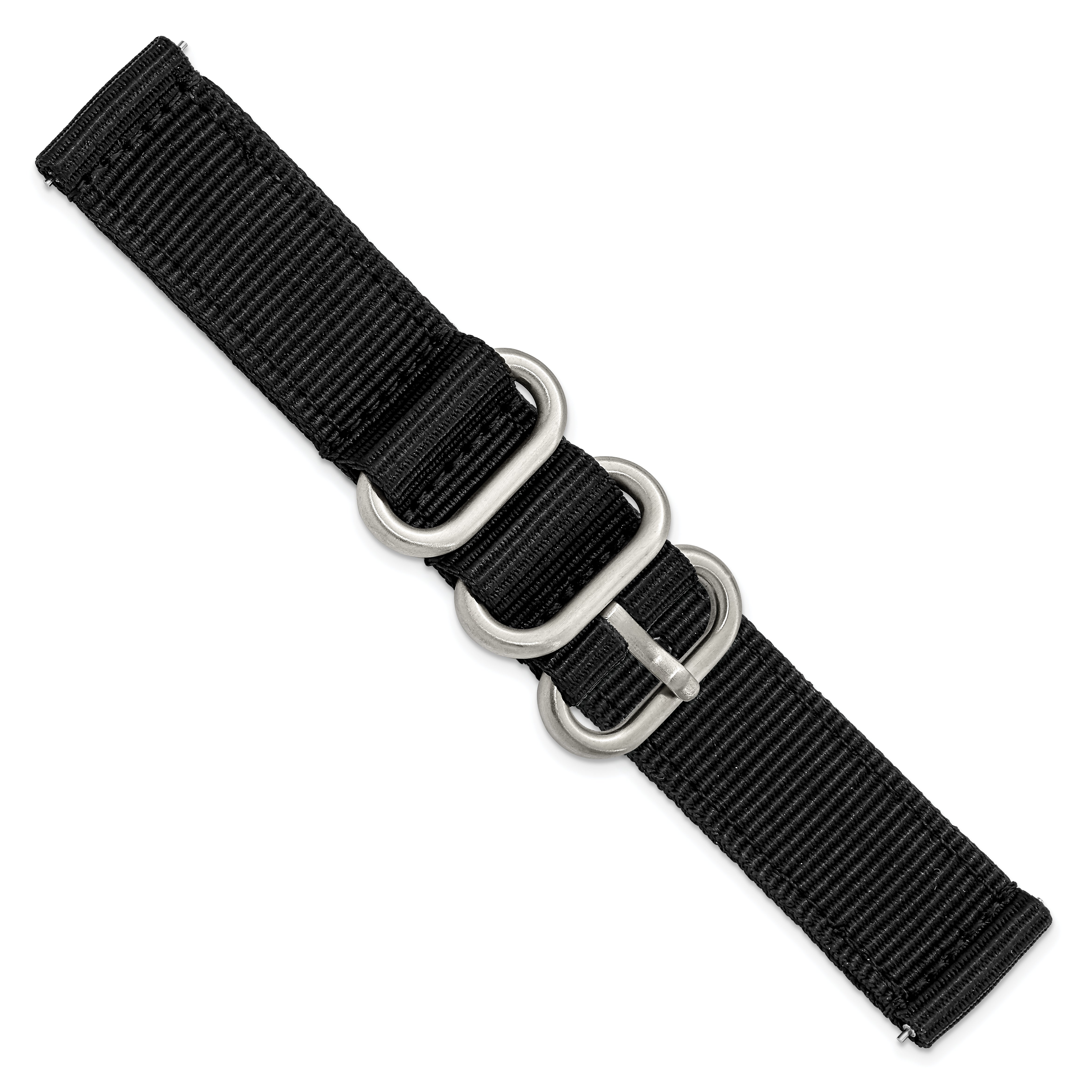 18mm Two-Piece Black Ballistic Nylon with Brushed Stainless Steel Buckle and Quick Release Spring Bars 8.5 inch Watch Band