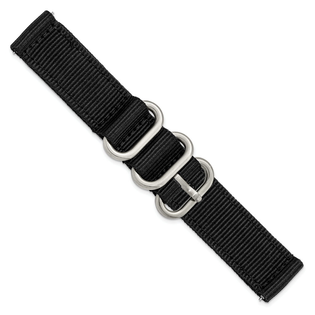 18mm Two-Piece Black Ballistic Nylon with Brushed Stainless Steel Buckle and Quick Release Spring Bars 8.5 inch Watch Band