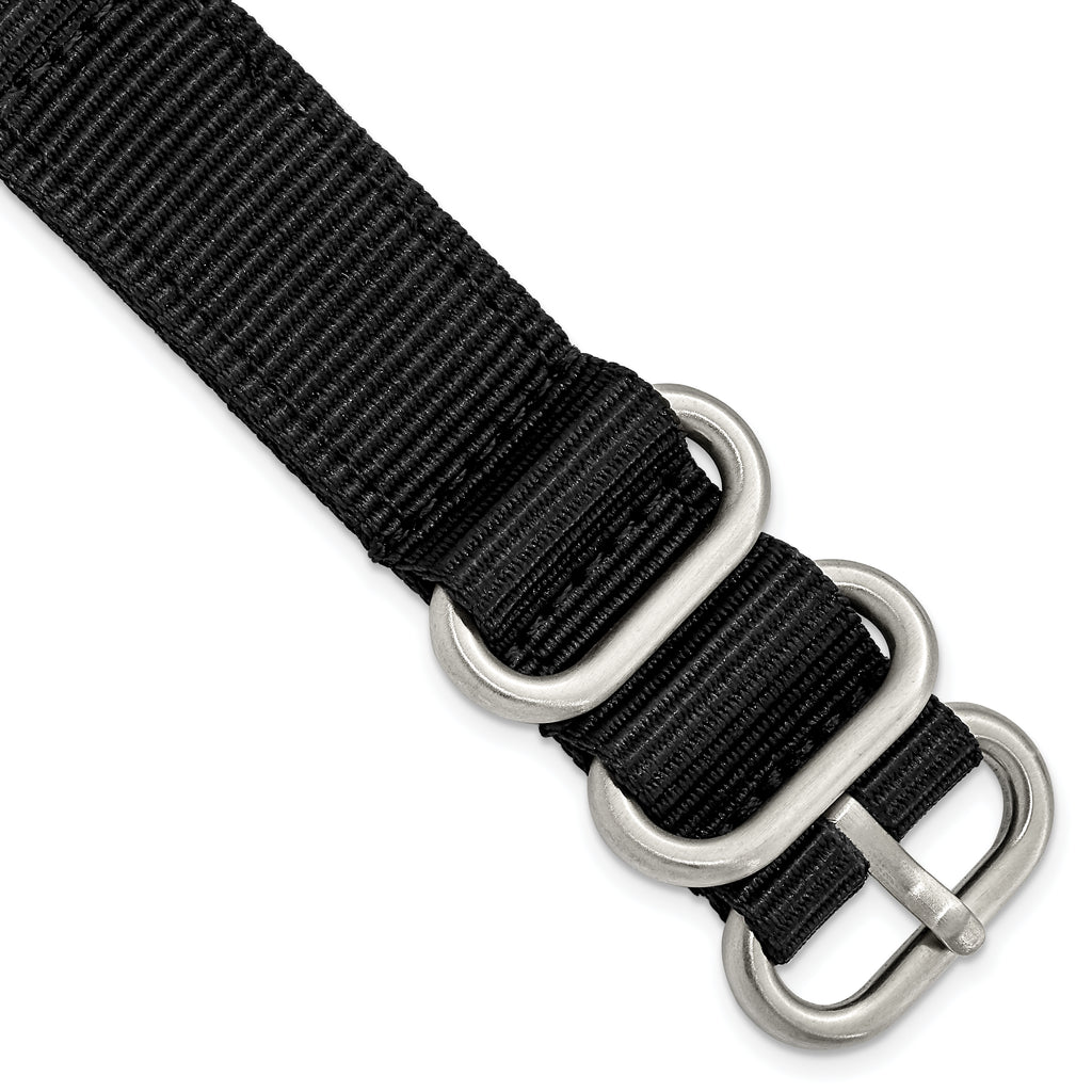 18mm Two-Piece Black Ballistic Nylon with Brushed Stainless Steel Buckle and Quick Release Spring Bars 8.5 inch Watch Band