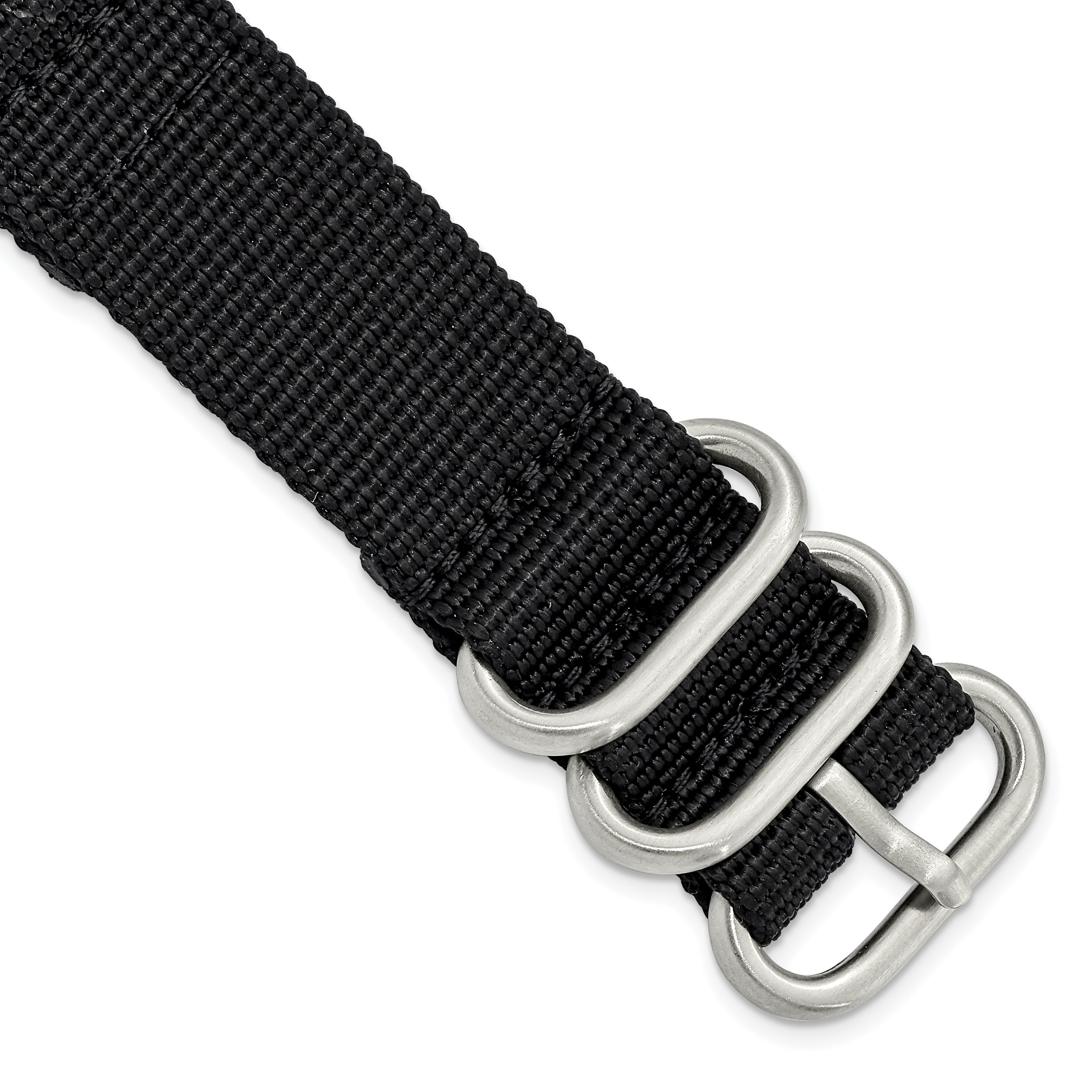 18mm Two-Piece Black Ballistic Nylon with Brushed Stainless Steel Buckle and Quick Release Spring Bars 8.5 inch Watch Band