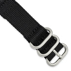 18mm Two-Piece Black Ballistic Nylon with Brushed Stainless Steel Buckle and Quick Release Spring Bars 8.5 inch Watch Band