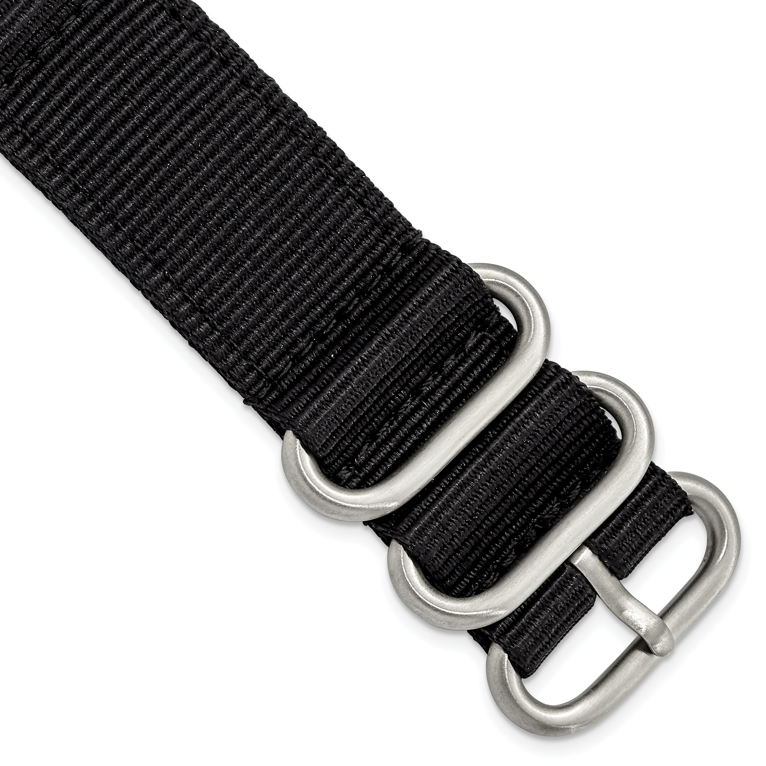 18mm Two-Piece Black Ballistic Nylon with Brushed Stainless Steel Buckle and Quick Release Spring Bars 8.5 inch Watch Band
