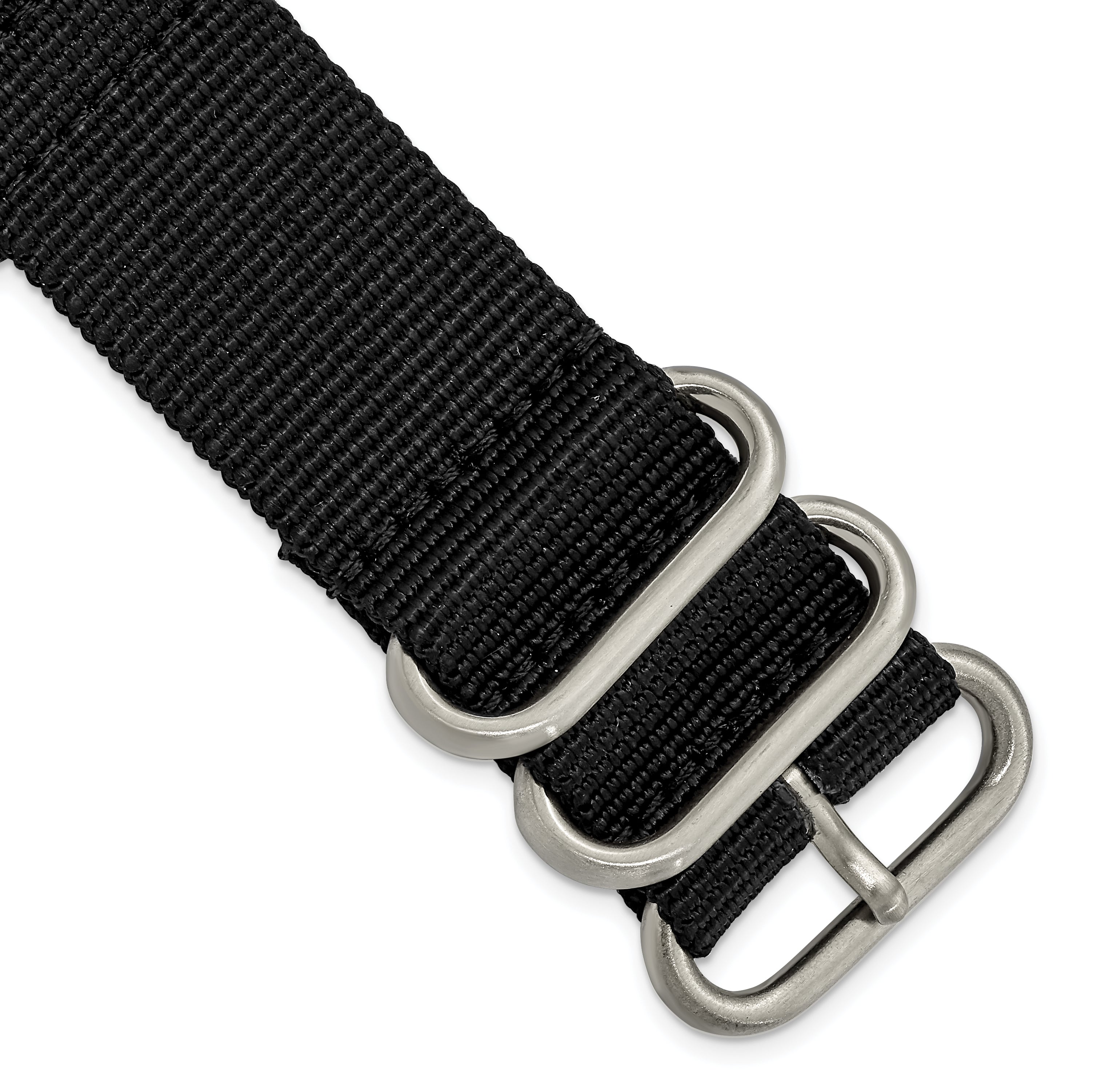 18mm Two-Piece Black Ballistic Nylon with Brushed Stainless Steel Buckle and Quick Release Spring Bars 8.5 inch Watch Band