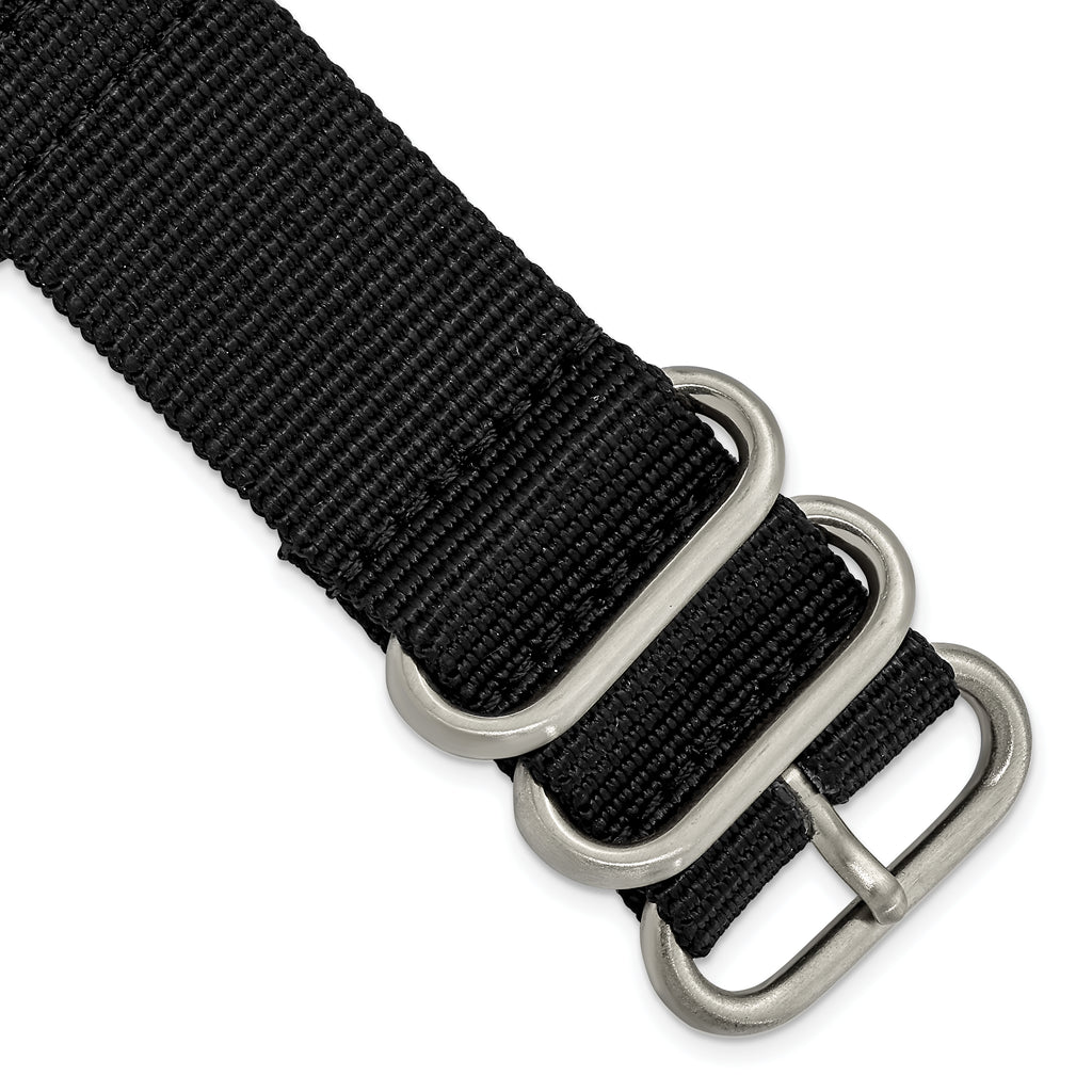 18mm Two-Piece Black Ballistic Nylon with Brushed Stainless Steel Buckle and Quick Release Spring Bars 8.5 inch Watch Band