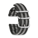 18mm Two-Piece Black with Grey Stripes Ballistic Nylon with Brushed Stainless Steel Buckle and Quick Release Spring Bars 8.5 inch Watch Band