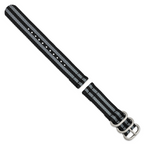 18mm Two-Piece Black with Grey Stripes Ballistic Nylon with Brushed Stainless Steel Buckle and Quick Release Spring Bars 8.5 inch Watch Band