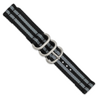 18mm Two-Piece Black with Grey Stripes Ballistic Nylon with Brushed Stainless Steel Buckle and Quick Release Spring Bars 8.5 inch Watch Band