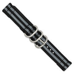 18mm Two-Piece Black with Grey Stripes Ballistic Nylon with Brushed Stainless Steel Buckle and Quick Release Spring Bars 8.5 inch Watch Band