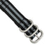 18mm Two-Piece Black with Grey Stripes Ballistic Nylon with Brushed Stainless Steel Buckle and Quick Release Spring Bars 8.5 inch Watch Band