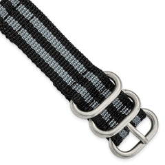 18mm Two-Piece Black with Grey Stripes Ballistic Nylon with Brushed Stainless Steel Buckle and Quick Release Spring Bars 8.5 inch Watch Band