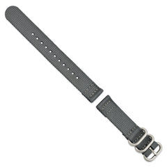 18mm Two-Piece Grey Ballistic Nylon with Brushed Stainless Steel Buckle and Quick Release Spring Bars 8.5 inch Watch Band