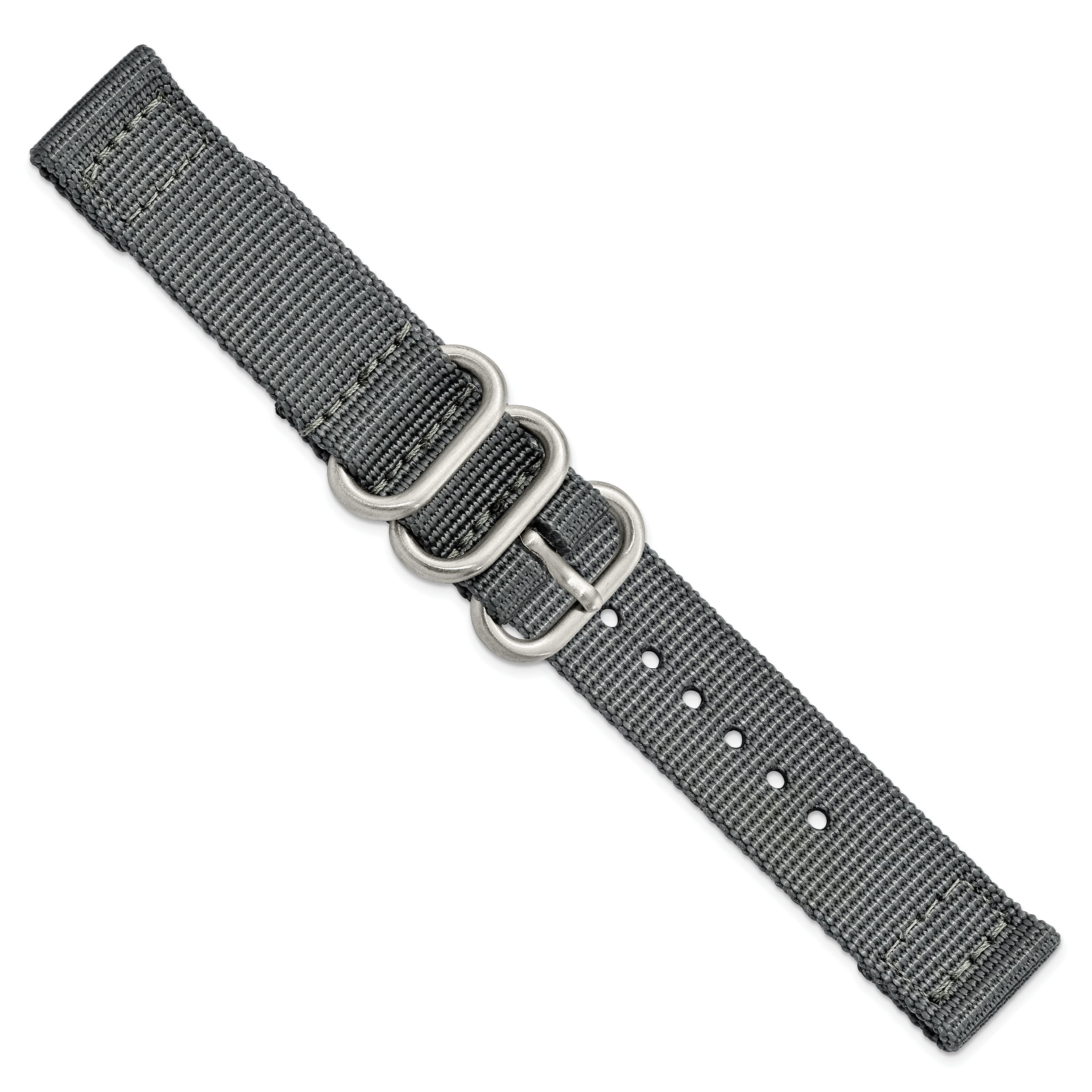 18mm Two-Piece Grey Ballistic Nylon with Brushed Stainless Steel Buckle and Quick Release Spring Bars 8.5 inch Watch Band