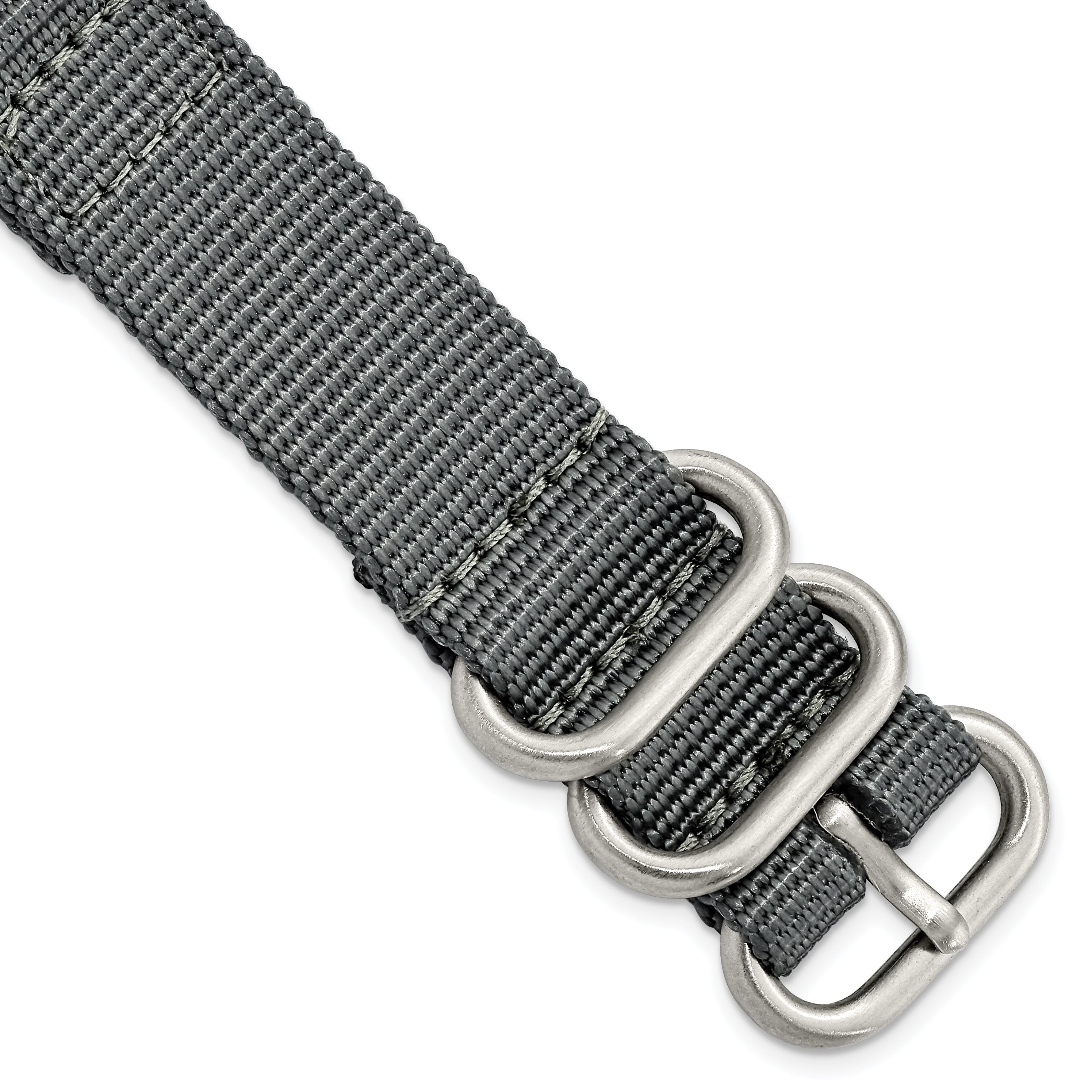 18mm Two-Piece Grey Ballistic Nylon with Brushed Stainless Steel Buckle and Quick Release Spring Bars 8.5 inch Watch Band