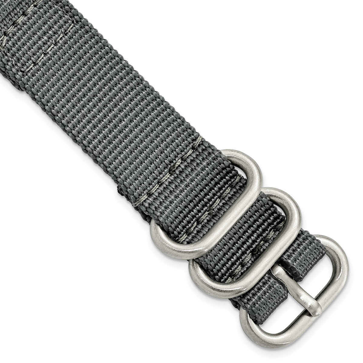 18mm Two-Piece Grey Ballistic Nylon with Brushed Stainless Steel Buckle and Quick Release Spring Bars 8.5 inch Watch Band