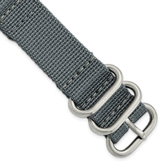18mm Two-Piece Grey Ballistic Nylon with Brushed Stainless Steel Buckle and Quick Release Spring Bars 8.5 inch Watch Band