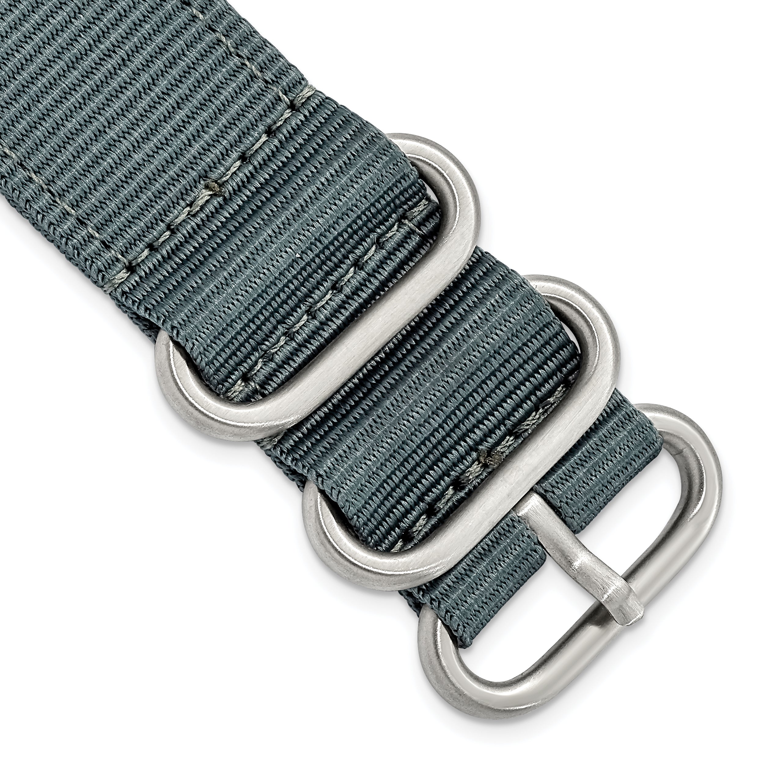 18mm Two-Piece Grey Ballistic Nylon with Brushed Stainless Steel Buckle and Quick Release Spring Bars 8.5 inch Watch Band