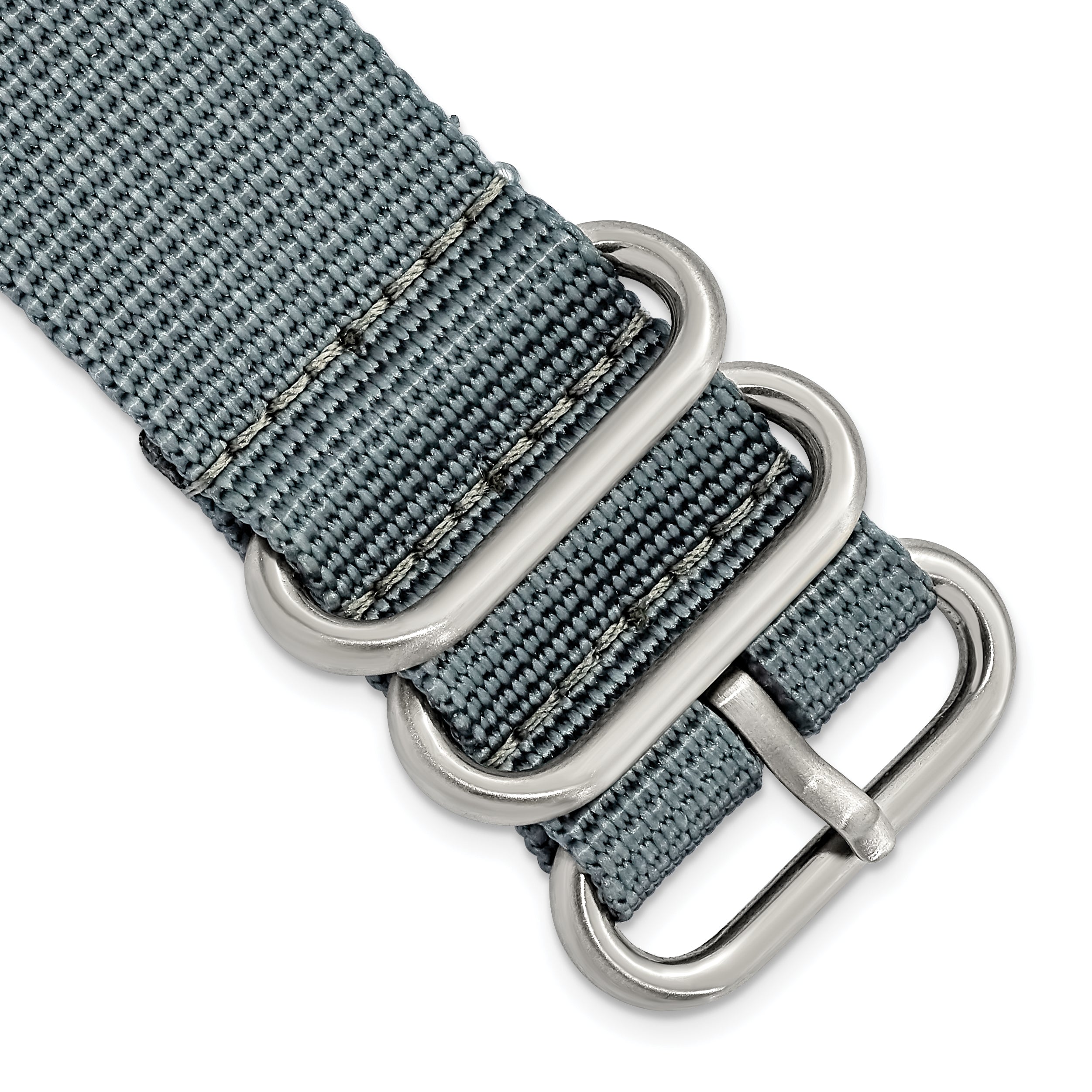18mm Two-Piece Grey Ballistic Nylon with Brushed Stainless Steel Buckle and Quick Release Spring Bars 8.5 inch Watch Band