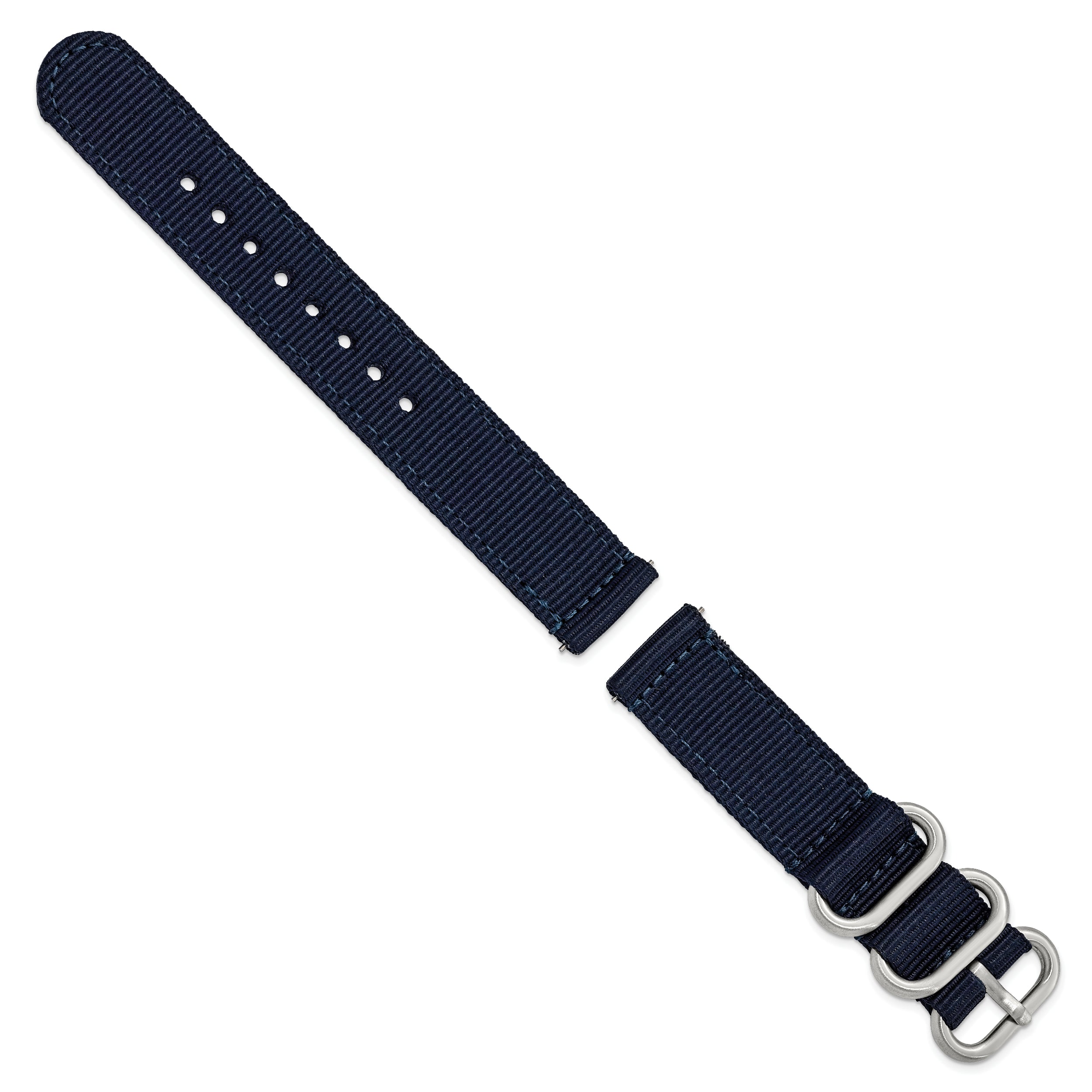 18mm Two-Piece Navy Ballistic Nylon with Brushed Stainless Steel Buckle and Quick Release Spring Bars 8.5 inch Watch Band