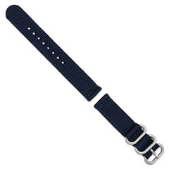 18mm Two-Piece Navy Ballistic Nylon with Brushed Stainless Steel Buckle and Quick Release Spring Bars 8.5 inch Watch Band